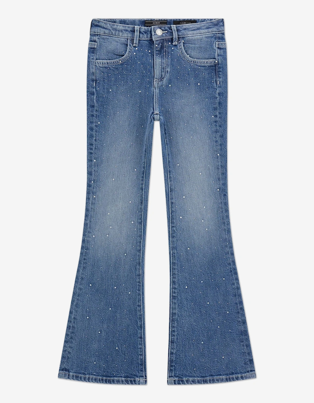Girls Denim Flared Jeans with Rhinestones in Blue, 5 of 4