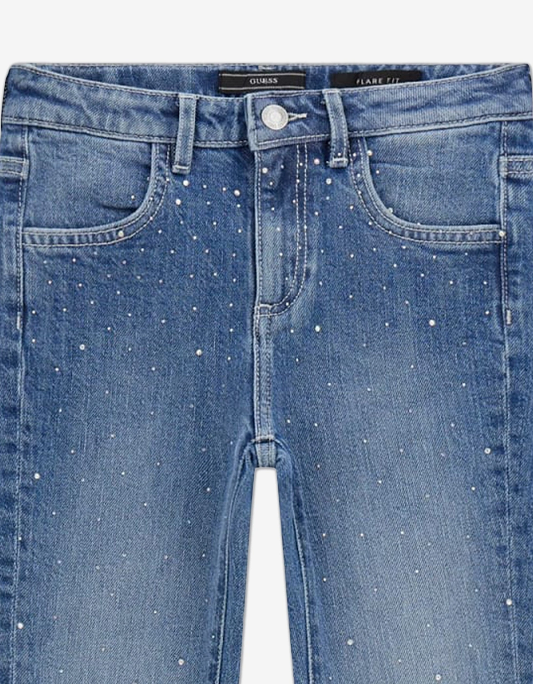 Girls Denim Flared Jeans with Rhinestones in Blue