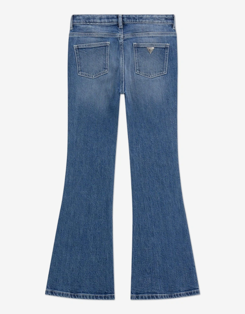 Girls Denim Flared Jeans with Rhinestones in Blue