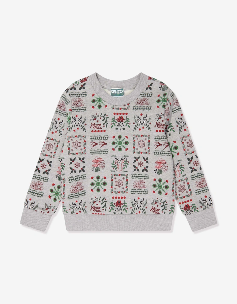 Boys Seasonal Print Sweatshirt in Grey