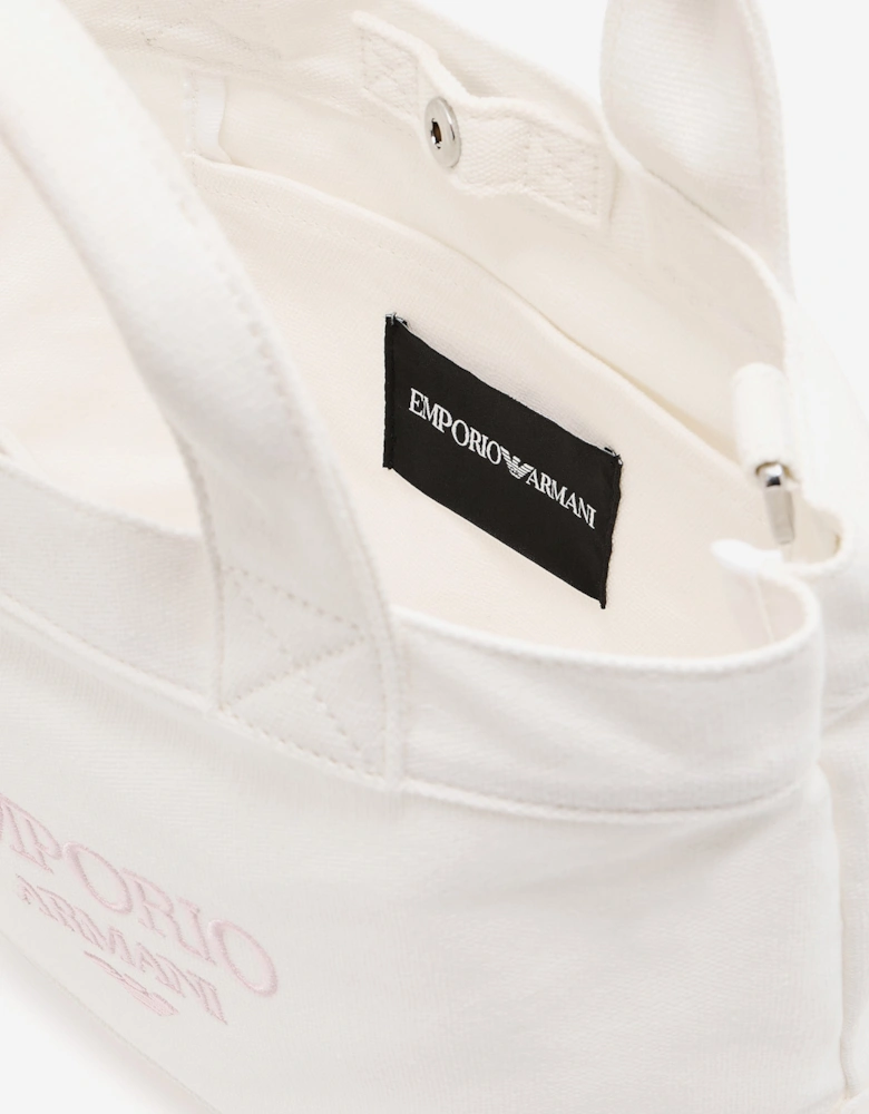 Girls Canvas Logo Tote Bag in Ivory (29cm)
