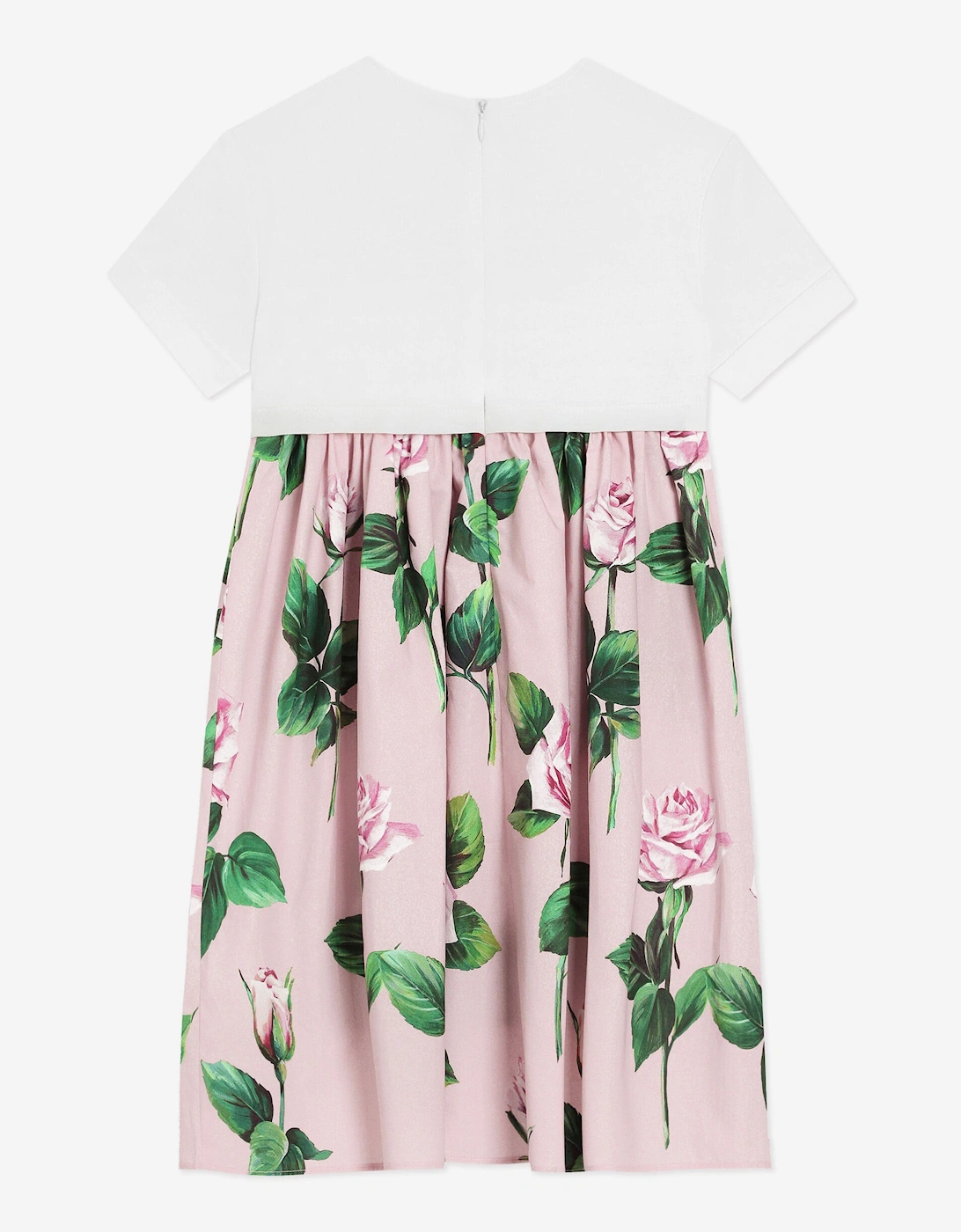 Girls Rose Print Logo Dress in Pink