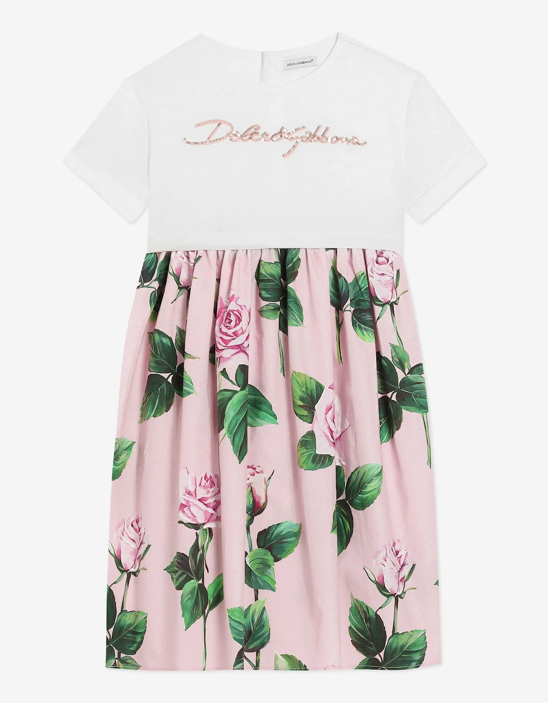 Girls Rose Print Logo Dress in Pink, 5 of 4