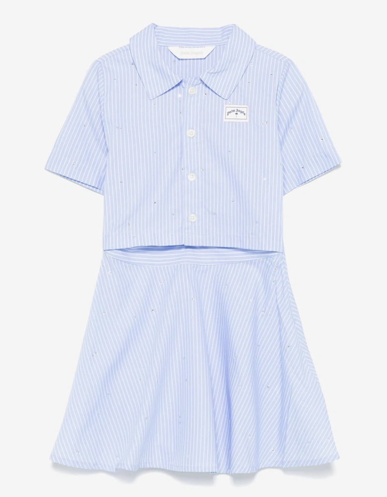 Girls PA Over Rhinestone Shirt Dress in Blue