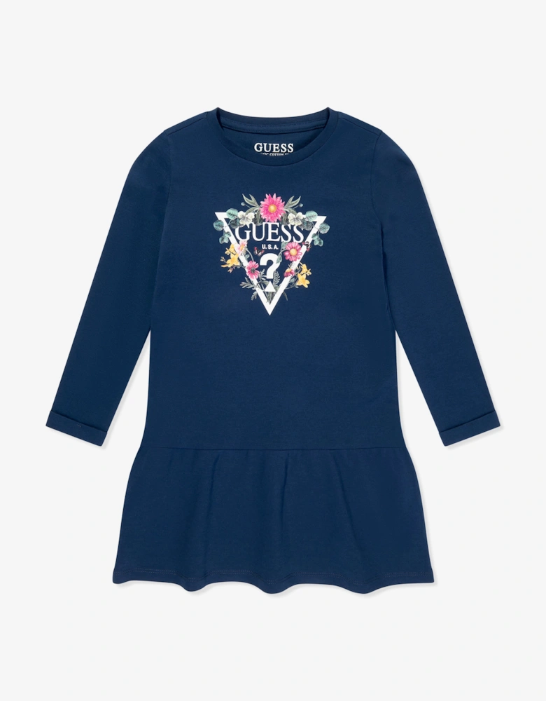 Girls Logo Jersey Dress in Navy