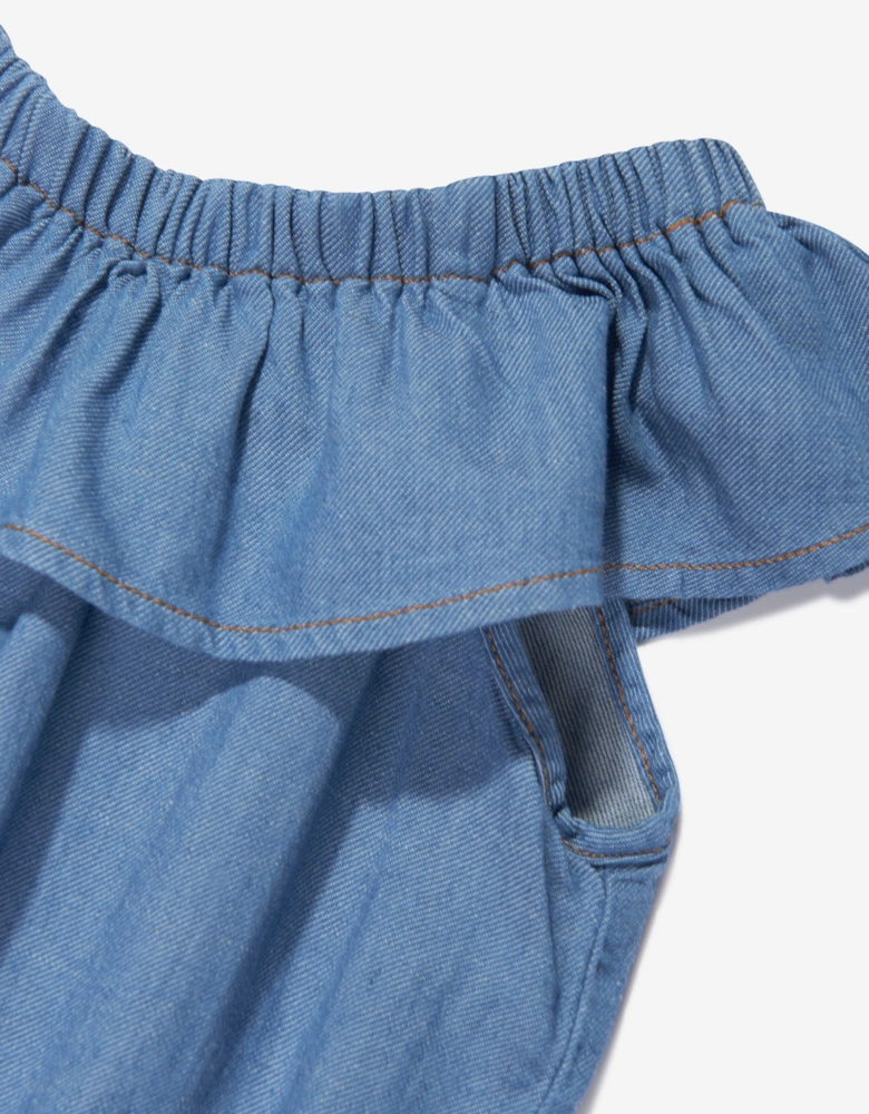 Girls Chambray Teddy Playsuit in Blue