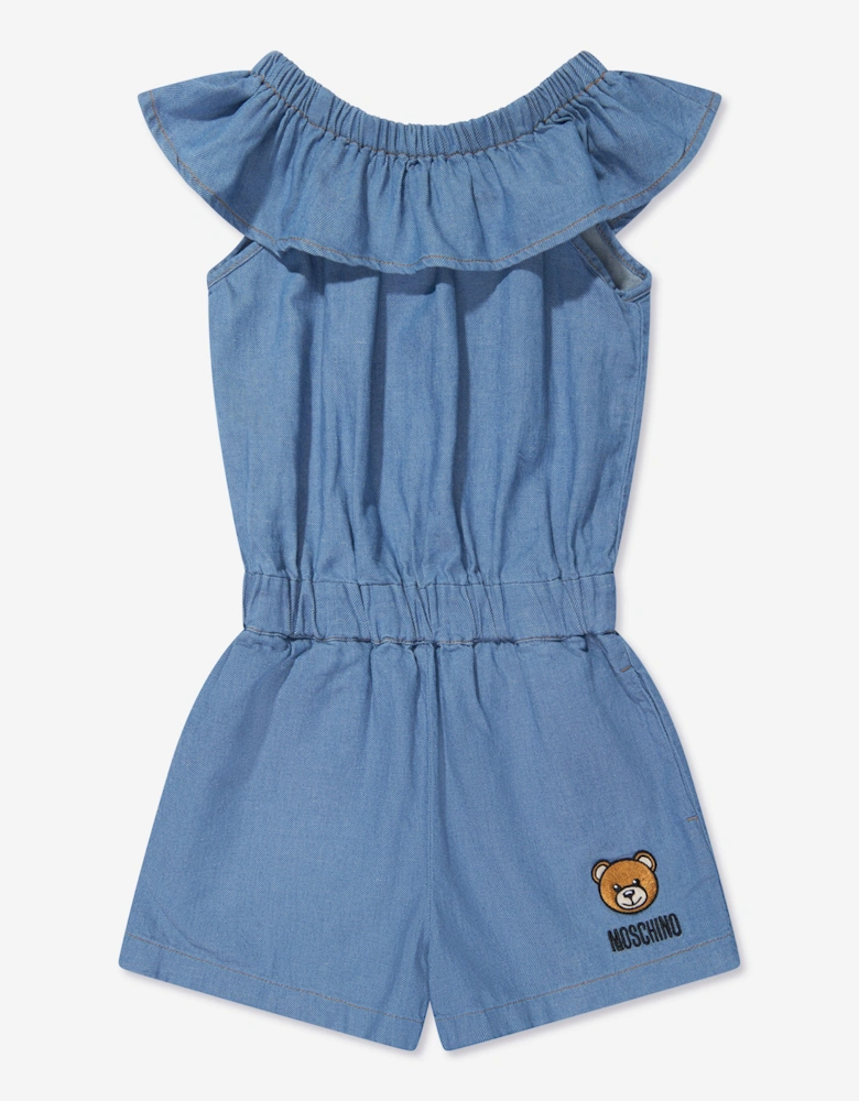 Girls Chambray Teddy Playsuit in Blue