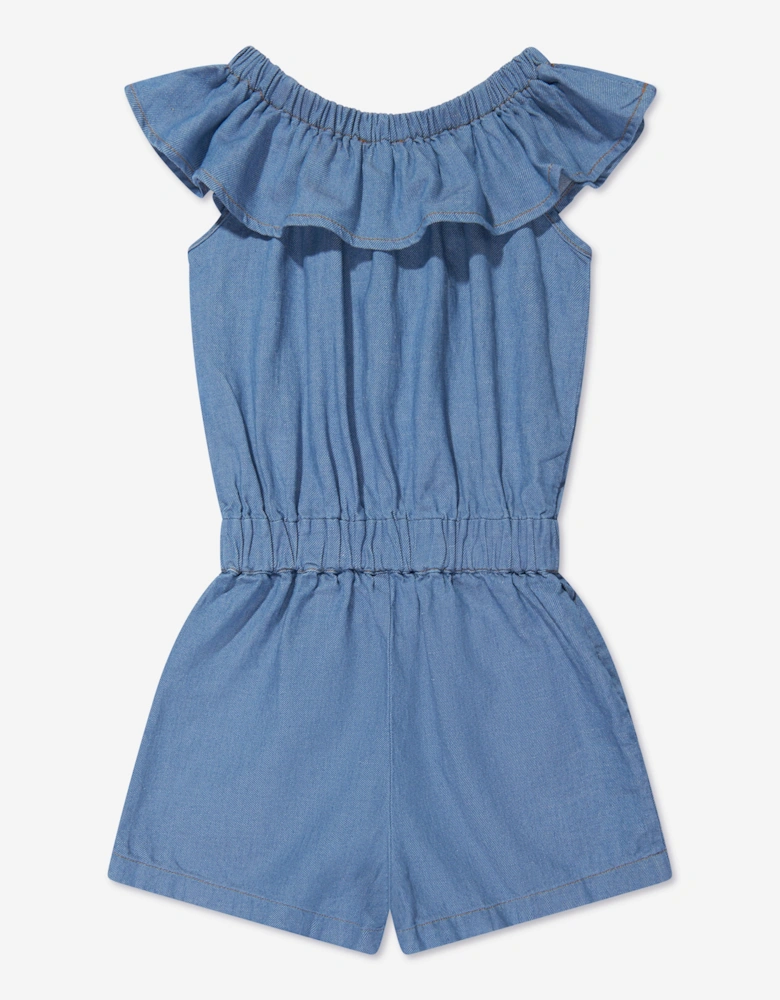 Girls Chambray Teddy Playsuit in Blue