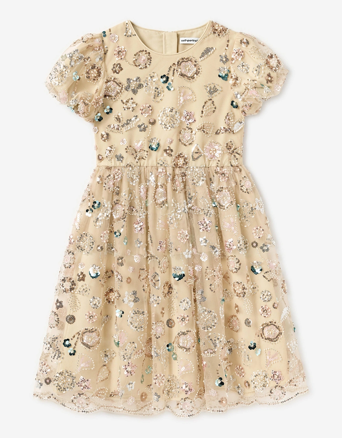 Girls Sequin Embroidered Dress in Beige, 5 of 4