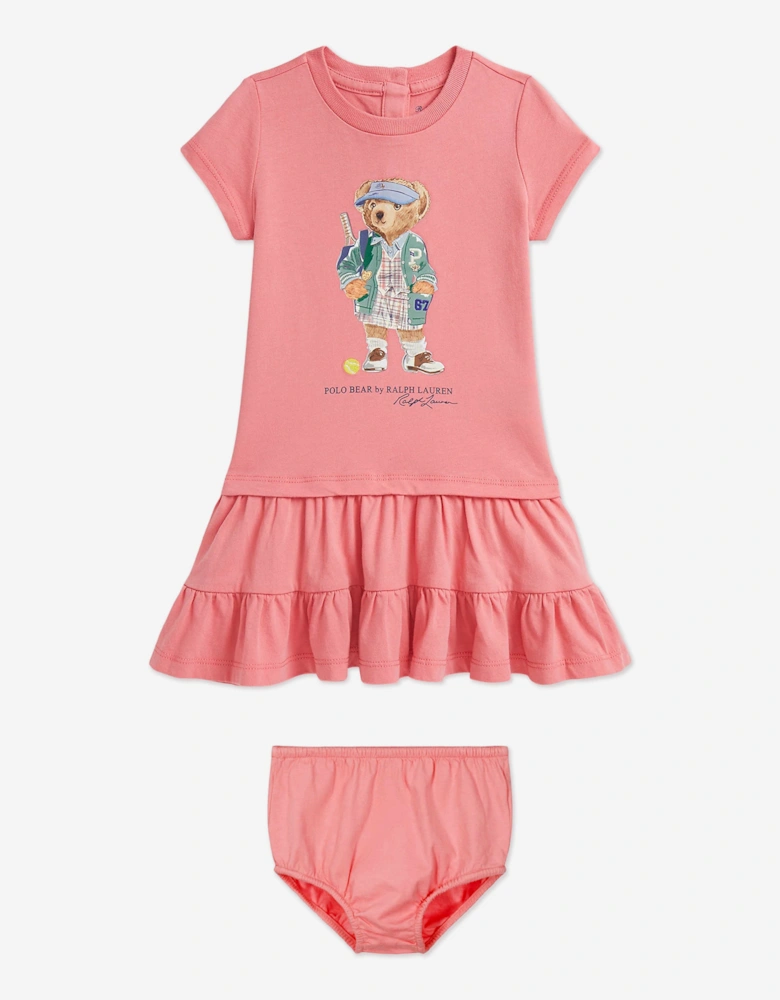 Baby Girls Polo Bear Jersey Dress in Pink
