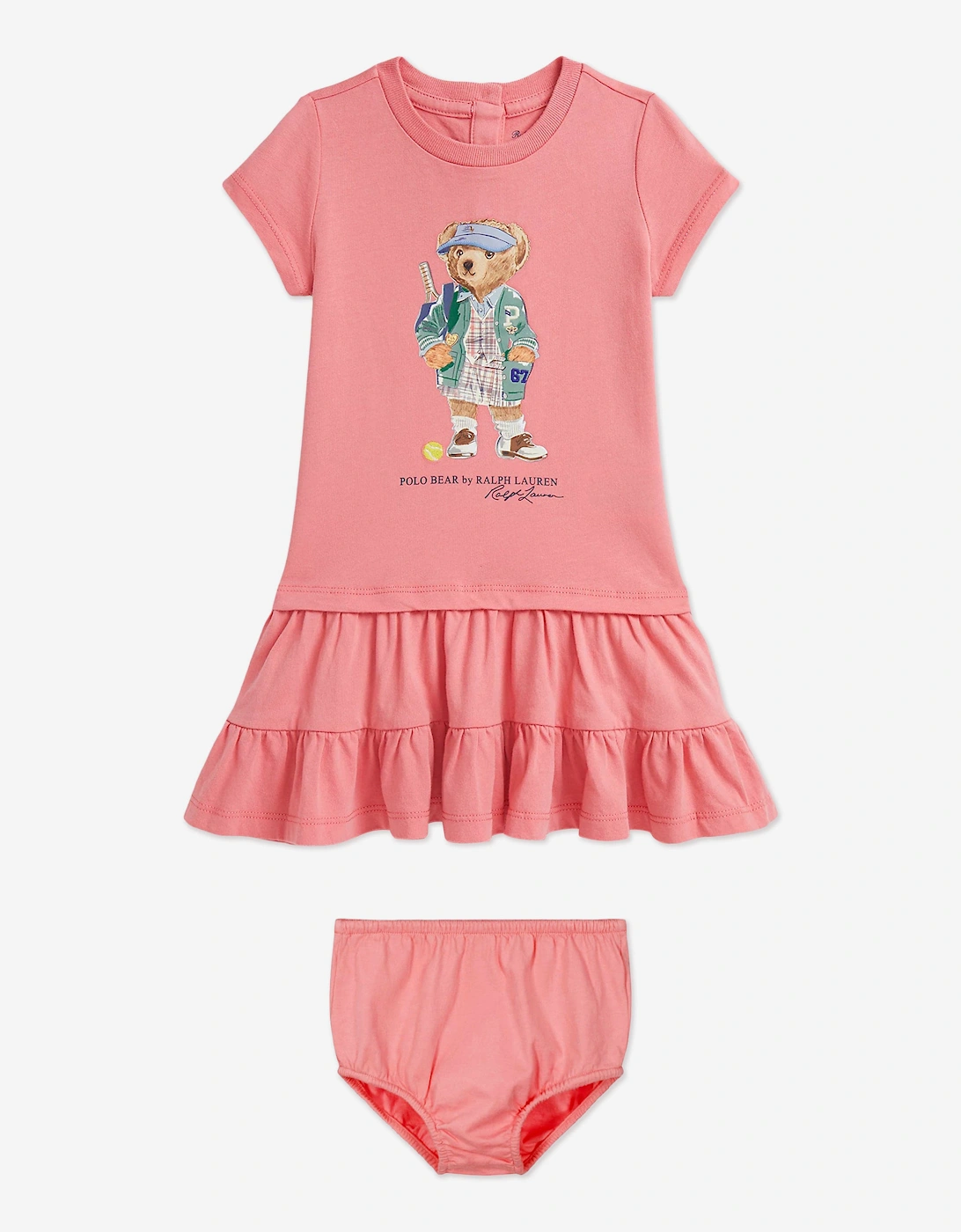 Baby Girls Polo Bear Jersey Dress in Pink, 5 of 4