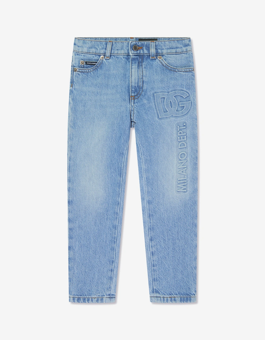 Boys Embossed Logo Skinny Jeans in Blue, 5 of 4
