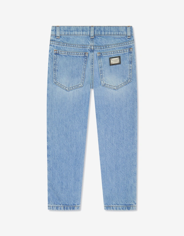 Boys Embossed Logo Skinny Jeans in Blue