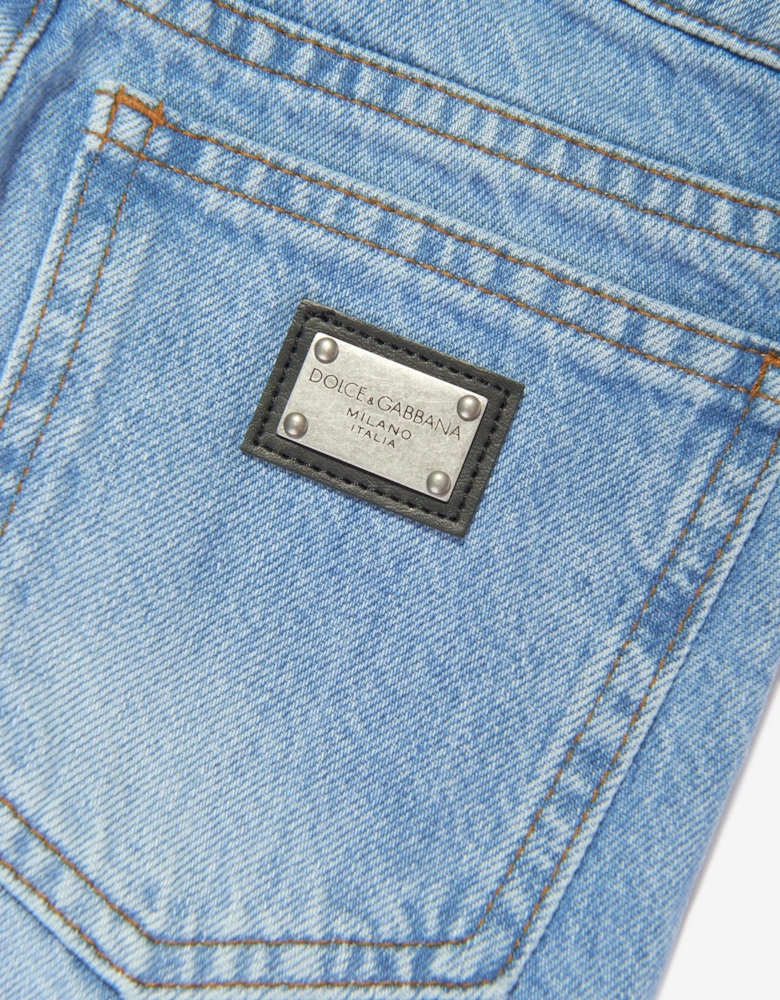 Boys Embossed Logo Skinny Jeans in Blue