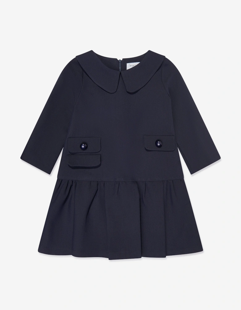 Girls Baby Collar Pearl Pocket Dress in Navy