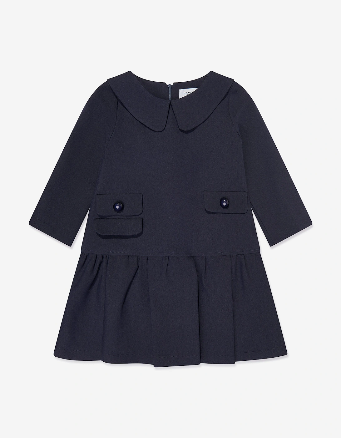 Mama Luma Girl's Mama Luma Girls Baby Collar Pearl Pocket Dress in Navy