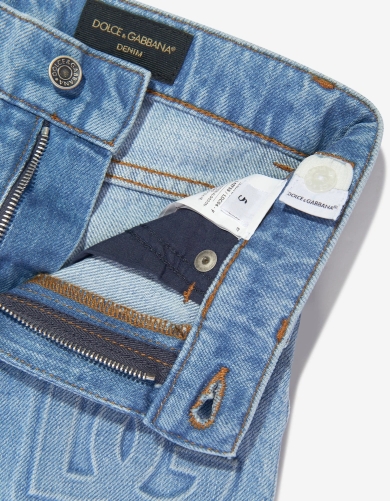 Boys Embossed Logo Skinny Jeans in Blue