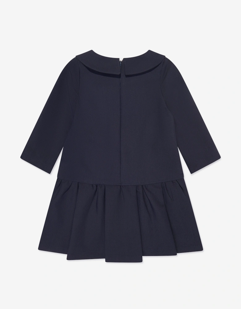 Girls Baby Collar Pearl Pocket Dress in Navy