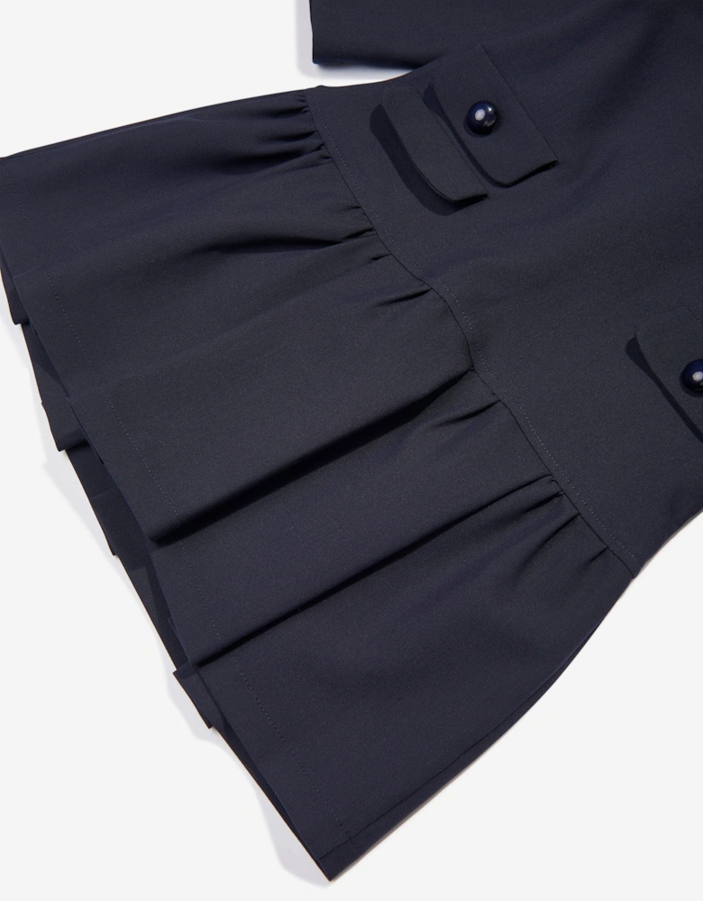 Girls Baby Collar Pearl Pocket Dress in Navy