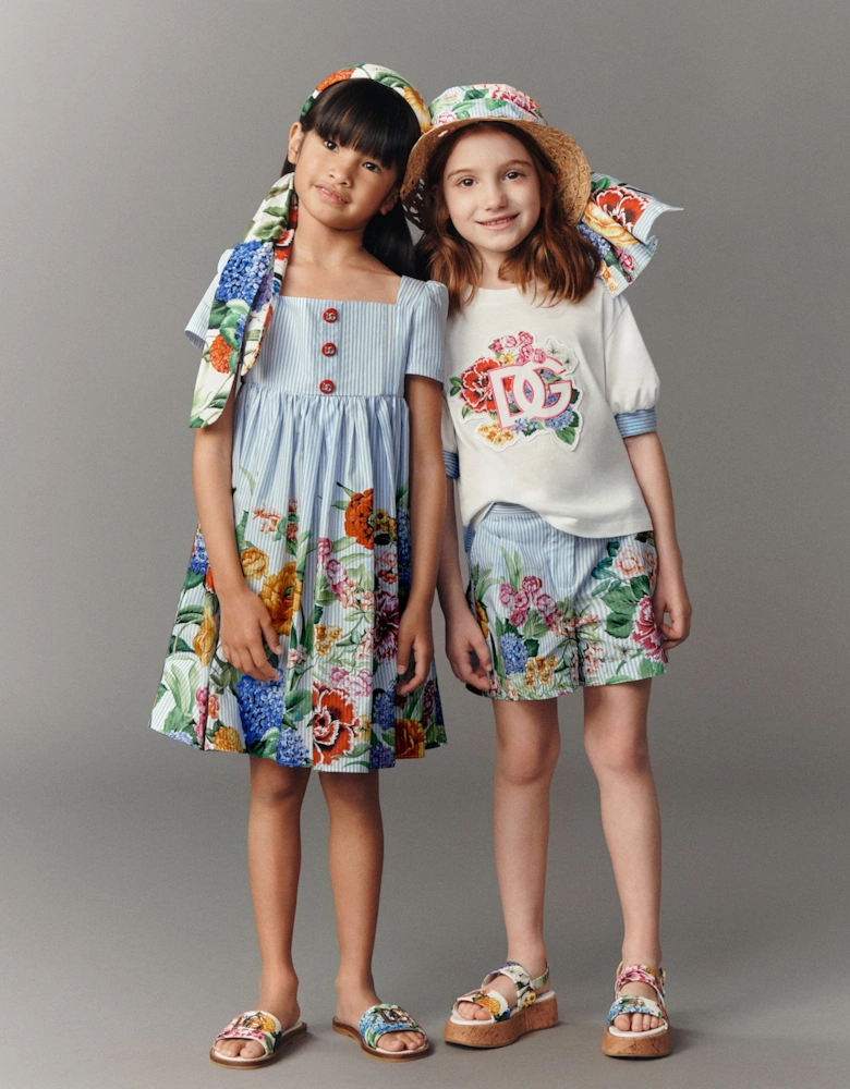 Girls Floral Logo Tie Front T-Shirt in White