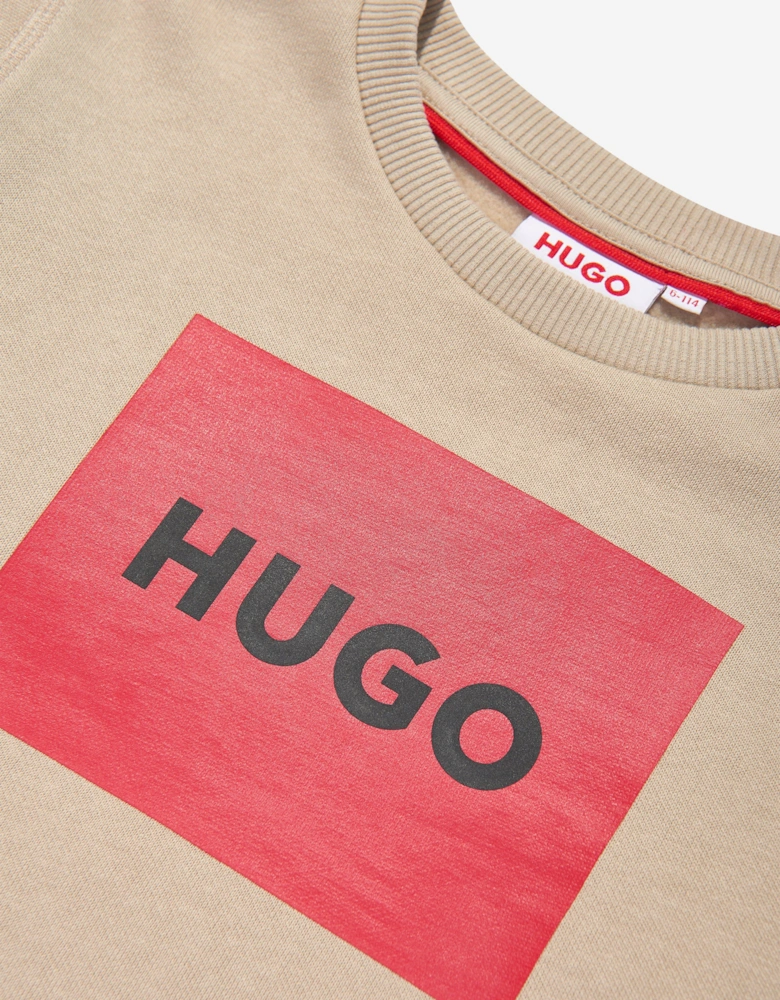 Hugo Boys Logo Print Sweatshirt in Beige