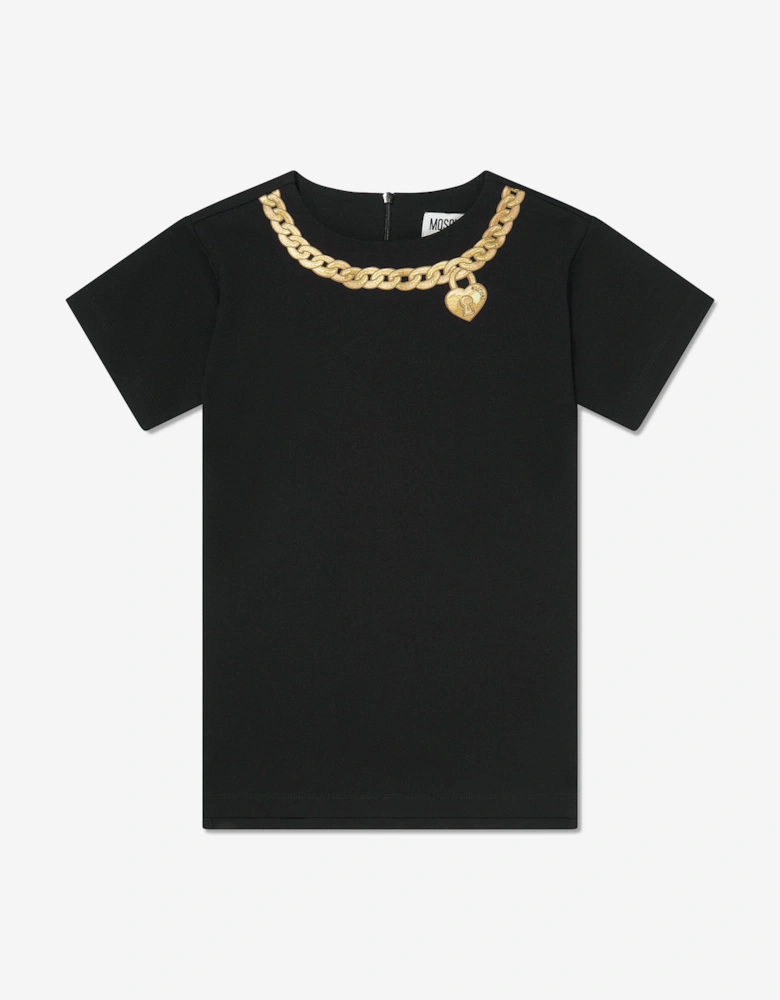 Girls Necklace Print Dress in Black