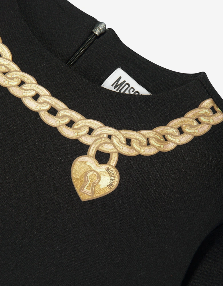 Girls Necklace Print Dress in Black