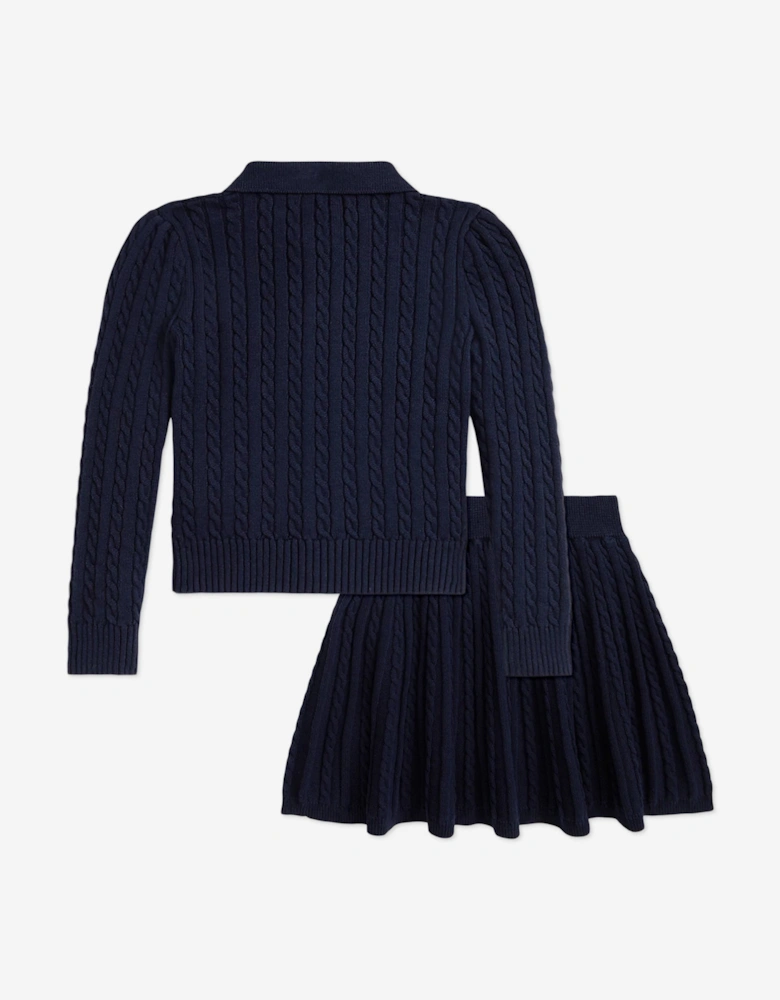 Girls Cable Knit Cardigan and Skirt Set in Navy