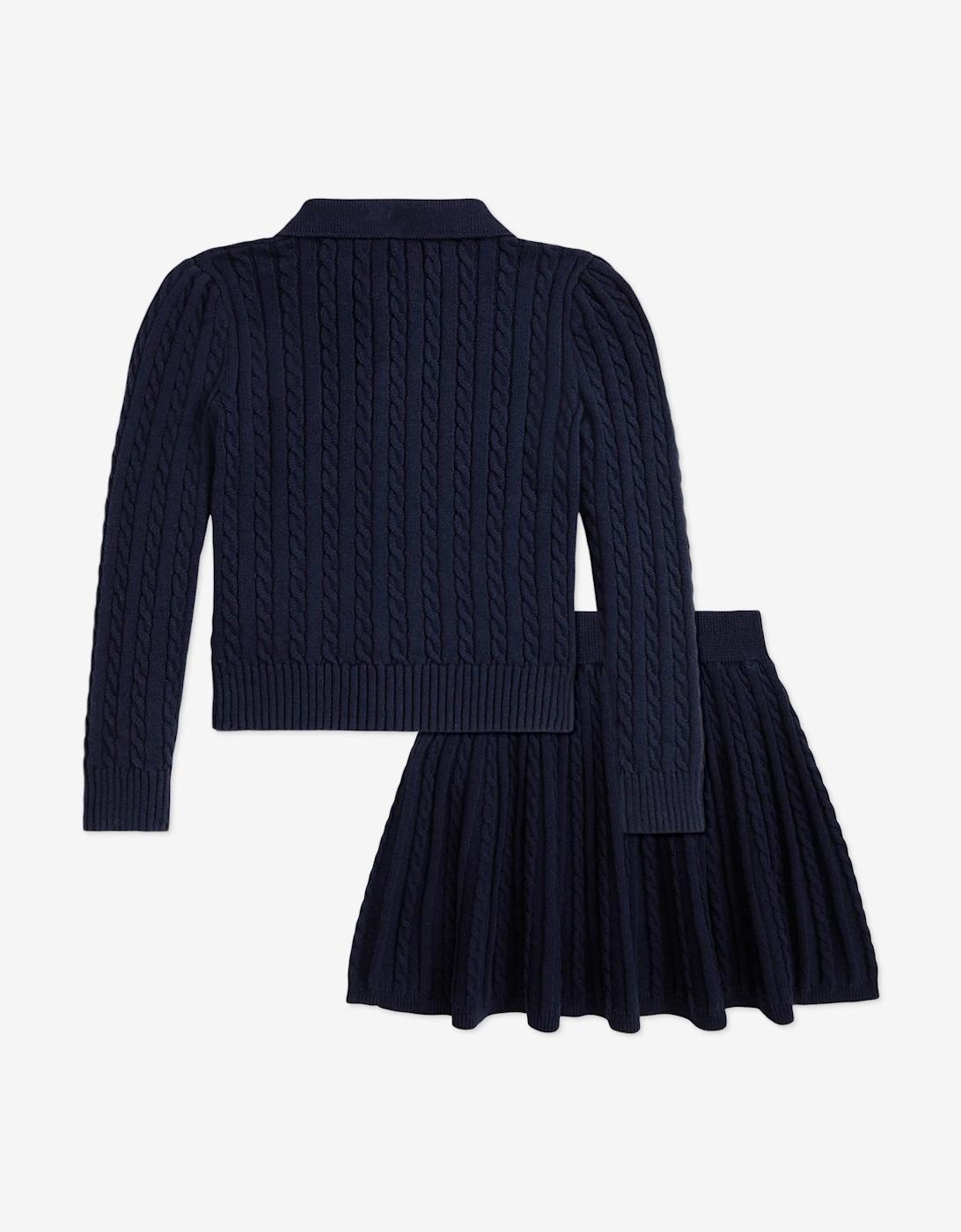 Girls Cable Knit Cardigan and Skirt Set in Navy