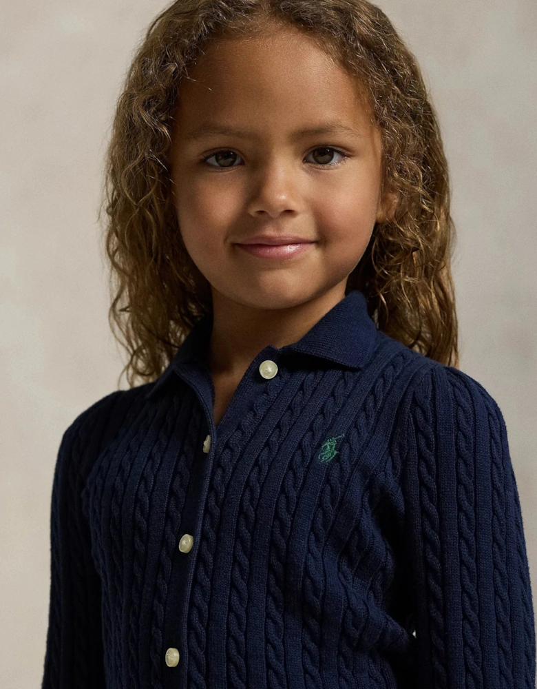 Girls Cable Knit Cardigan and Skirt Set in Navy