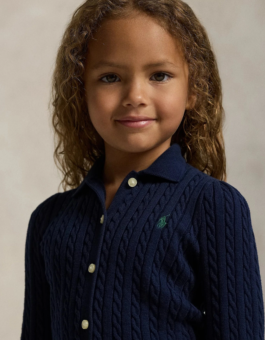 Girls Cable Knit Cardigan and Skirt Set in Navy
