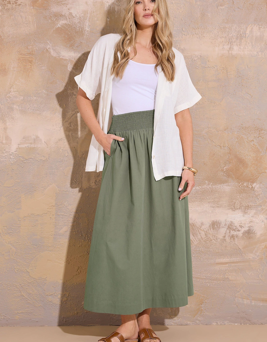 Tall Cotton Shirred Maxi Skirt, 2 of 1