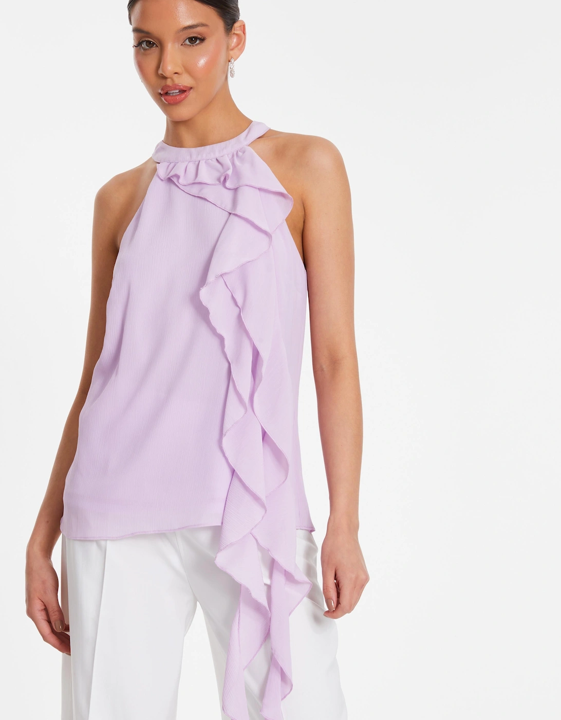Coral Chiffon Frill Drape Top, 2 of 1
