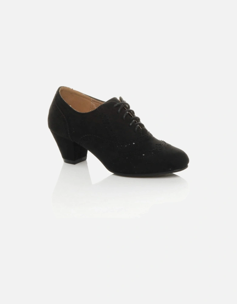 Mid Cuban Heel Brogue Faux Suede Ankle Boots