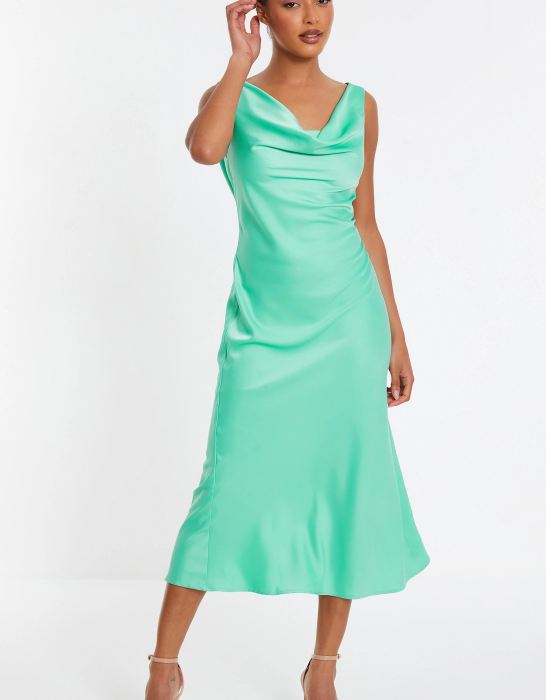Green Satin Slip Midi Dress, 2 of 1