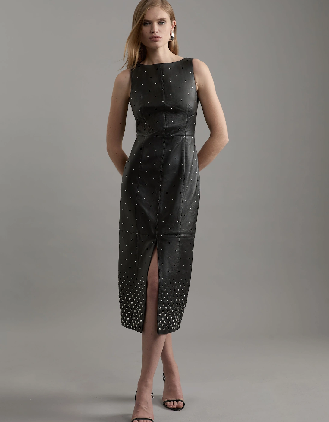 Studded Leather Pencil Dress, 2 of 1