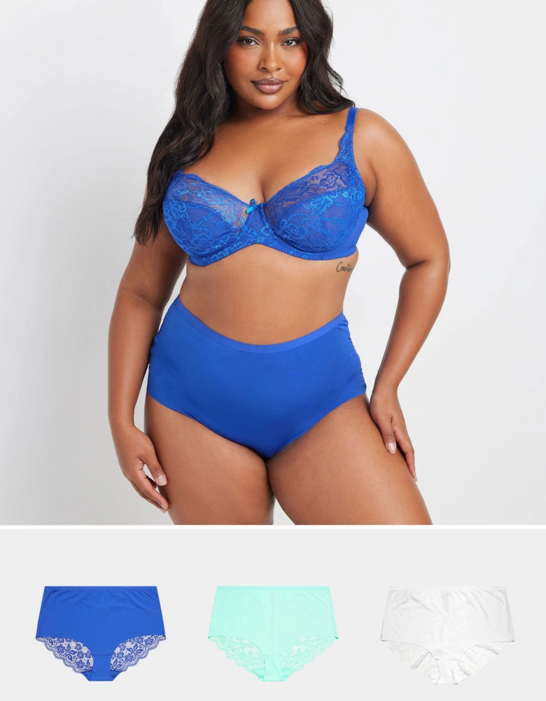 3 Pack Lace Back High Waisted Knickers