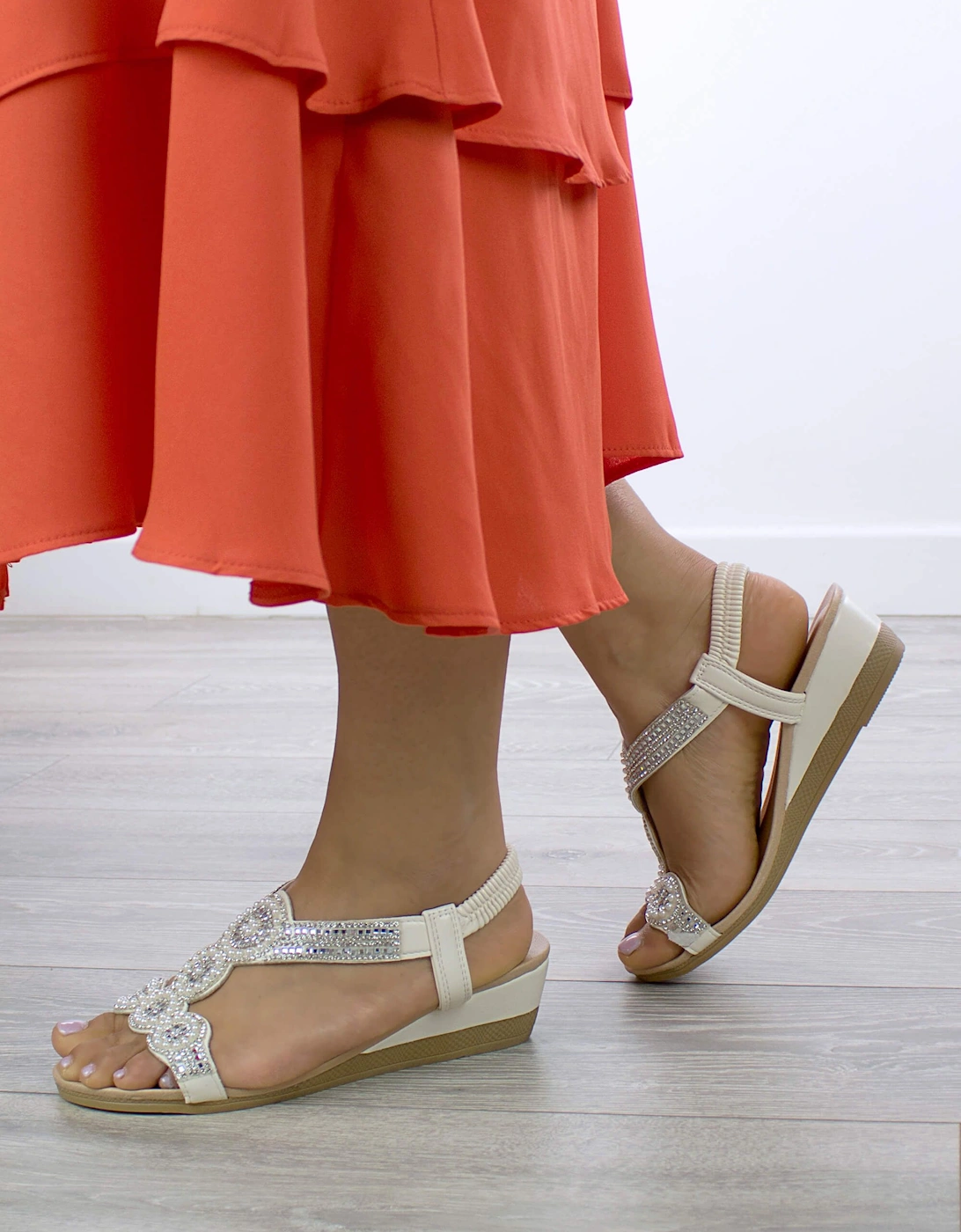 Low Wedge Heel T-Bar Strappy Slingback  Sandals, 2 of 1