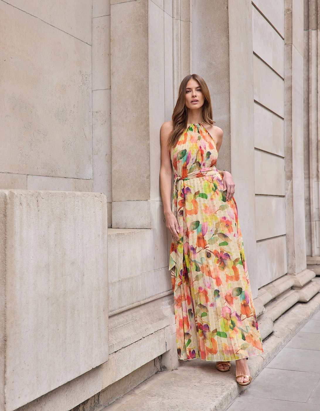 Abstract Pleated Halter Neck Maxi Dress, 2 of 1