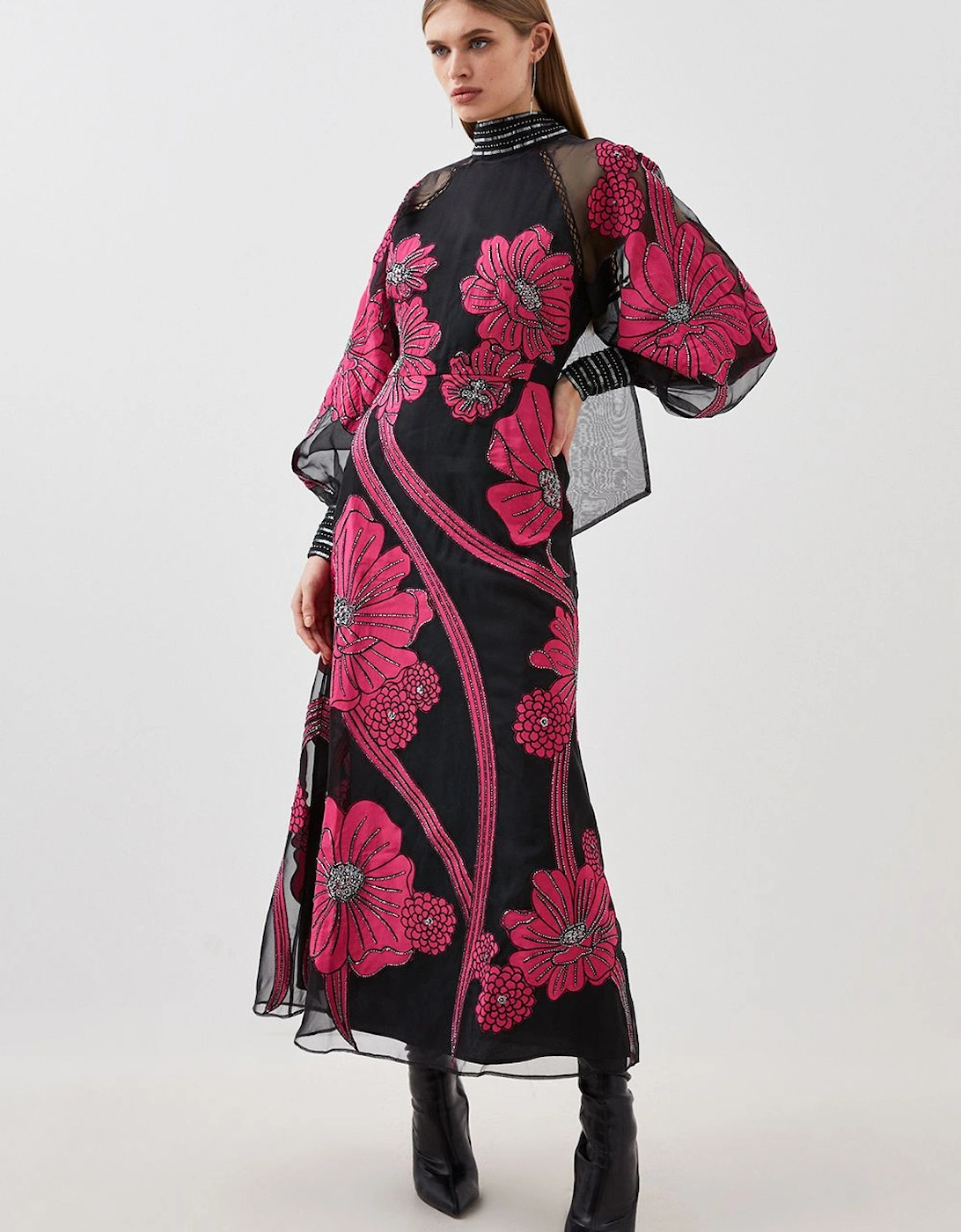 Applique Organdie Floral Graphic Maxi Dress, 2 of 1