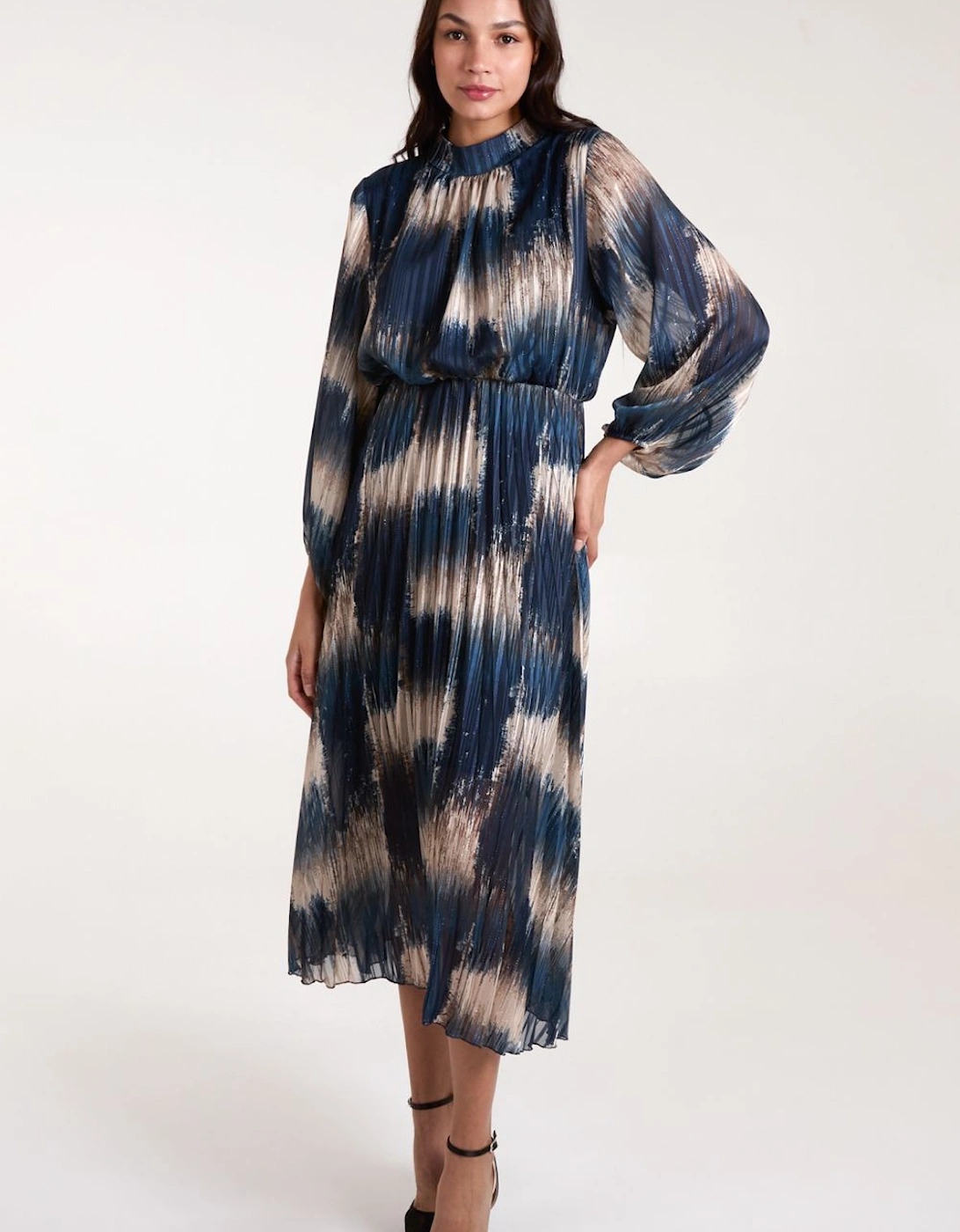 High Neck Metallic Pleated Dress, 2 of 1