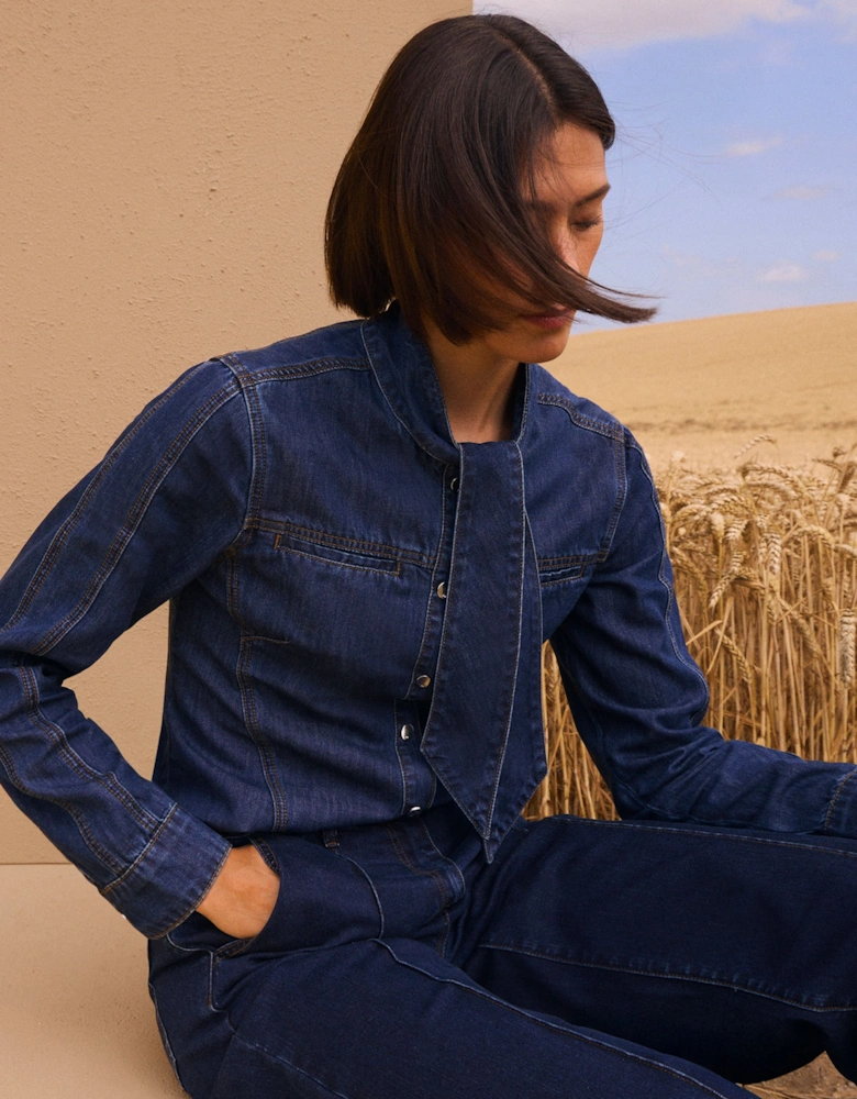 Denim Pussy Bow Blouse