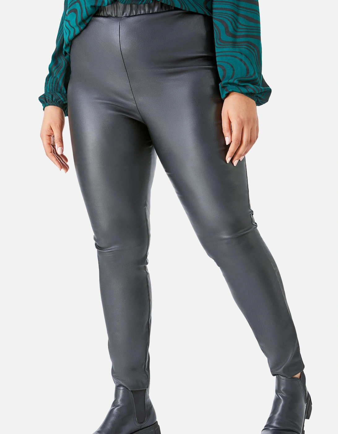 Curve Faux Leather Elastic Waist Trousers, 2 of 1