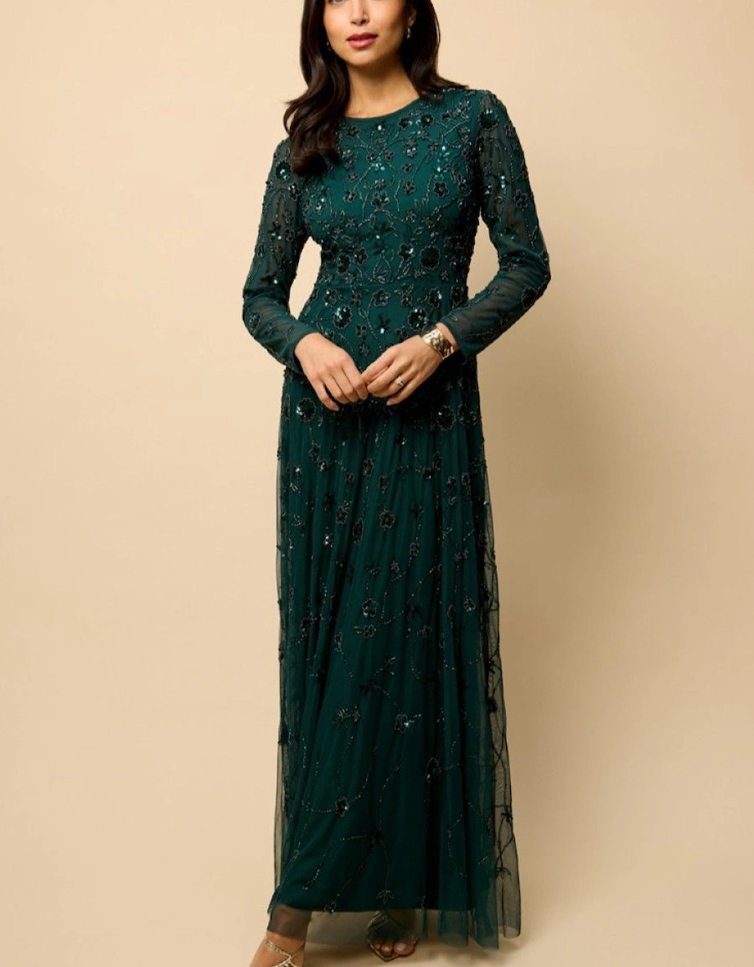 Teal Long Sleeve Embellished Maxi Dress, 2 of 1