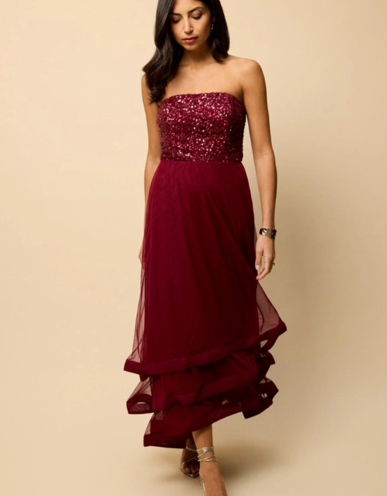 Red Bandeau Embellished Maxi Dress