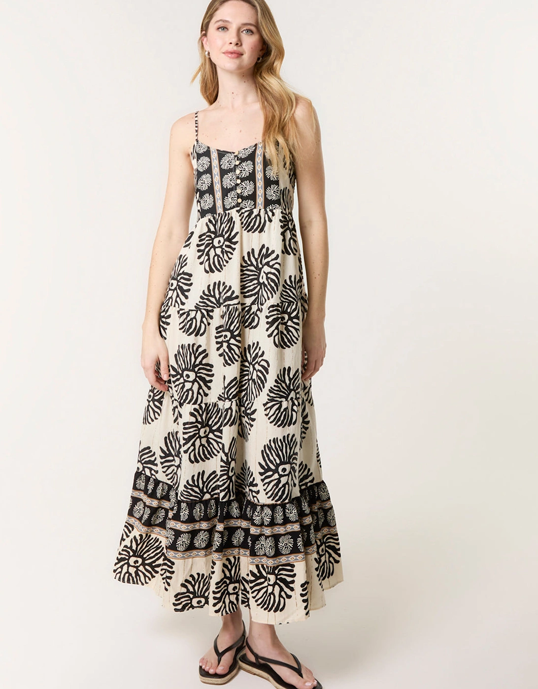 Black Abstract Strappy Button Front Maxi Dress, 2 of 1