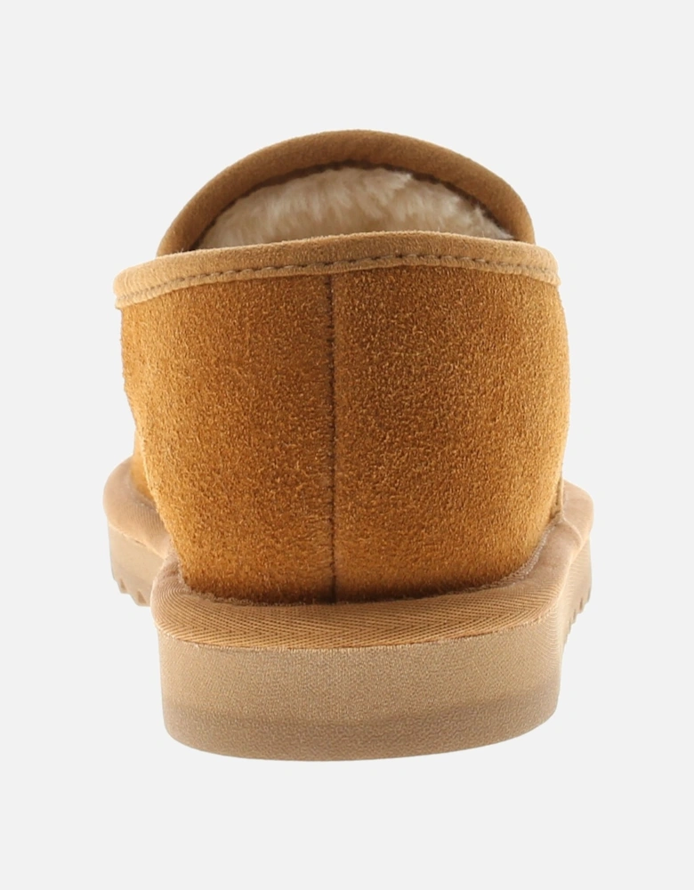 Mens Suede Slippers Faux Fur Padded Sock Ujawall Cow Suede Leather tan