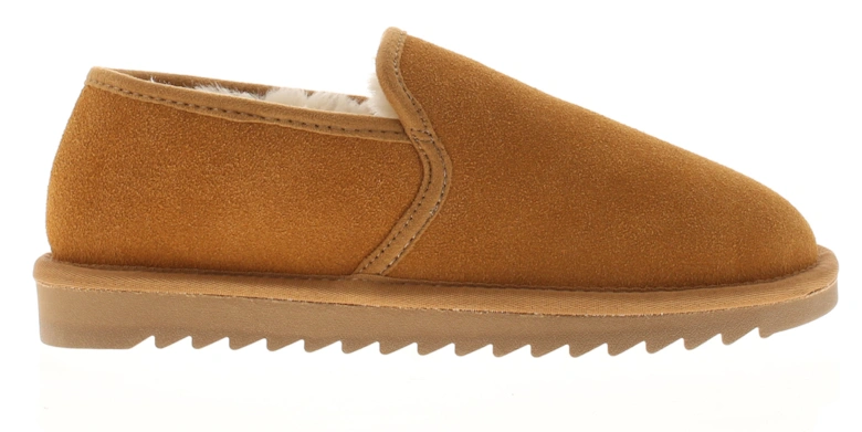 Mens Suede Slippers Faux Fur Padded Sock Ujawall Cow Suede Leather tan