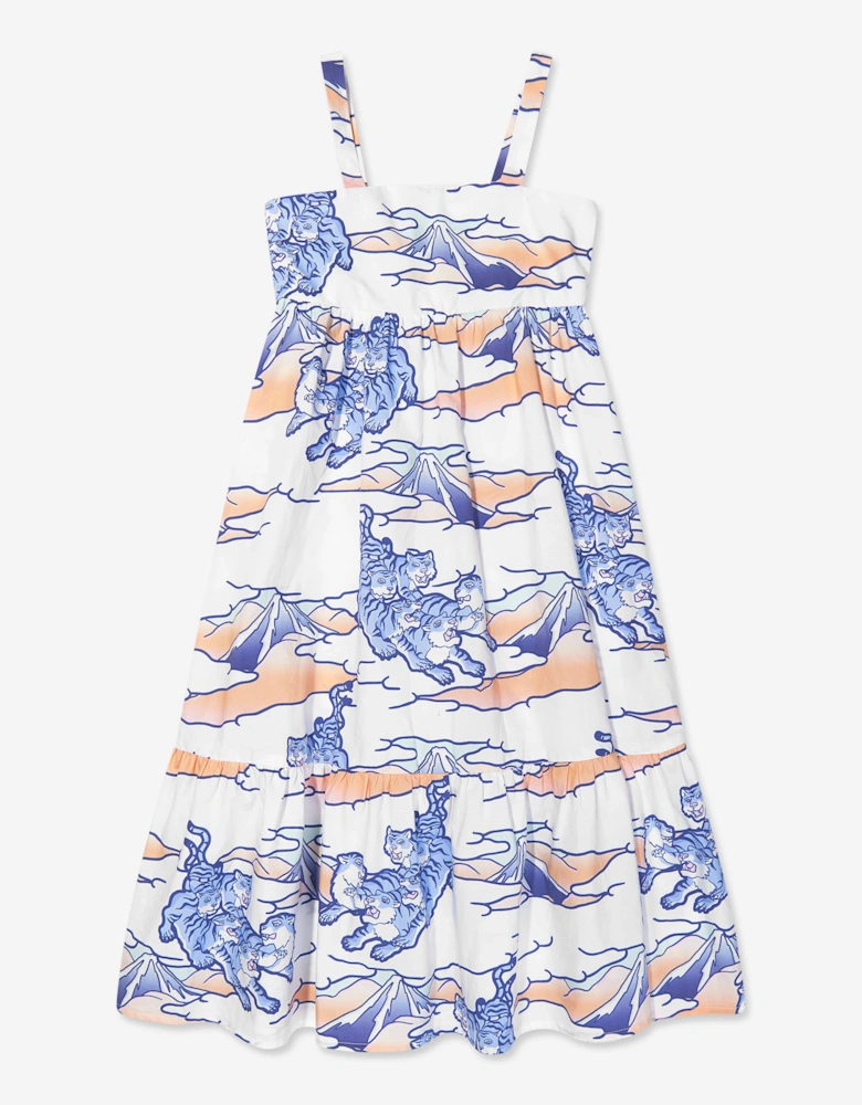 Girls Strappy Tigers Dress in White