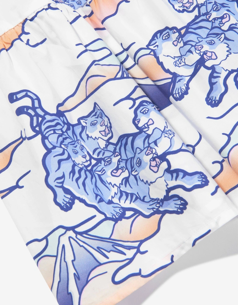 Girls Strappy Tigers Dress in White